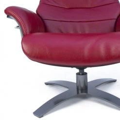 My New Design Fauteuils Fauteuil En Cuir Et Bois Noir - Cuir Rouge -Chaise Soldes 2024 fauteuil en cuir et bois noir cuir rouge 4