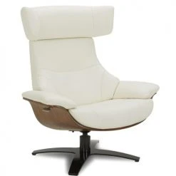 My New Design Fauteuils Fauteuil En Cuir Et Chêne Naturel - Cuir Blanc
