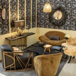 Now’s Home Fauteuils Fauteuil En Cuir Matelassé Noir Structure En Inox Cuivré -Chaise Soldes 2024 fauteuil en cuir matelasse noir structure en inox cuivre 3