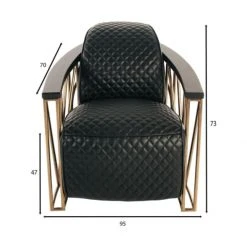 Now’s Home Fauteuils Fauteuil En Cuir Matelassé Noir Structure En Inox Cuivré -Chaise Soldes 2024 fauteuil en cuir matelasse noir structure en inox cuivre 5