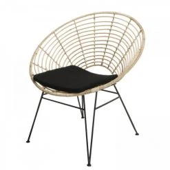 MACABANE Fauteuils Fauteuil En Rotin Naturel Coussin Noir Pieds Métal -Chaise Soldes 2024 fauteuil en rotin naturel coussin noir pieds metal 3