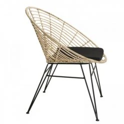 MACABANE Fauteuils Fauteuil En Rotin Naturel Coussin Noir Pieds Métal -Chaise Soldes 2024 fauteuil en rotin naturel coussin noir pieds metal 4