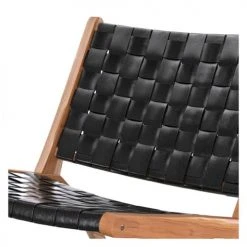 Rendez Vous Déco Fauteuils Fauteuil En Teck Et Cuir Tréssé Noir -Chaise Soldes 2024 fauteuil en teck et cuir tresse noir 1