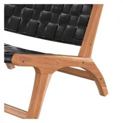 Rendez Vous Déco Fauteuils Fauteuil En Teck Et Cuir Tréssé Noir -Chaise Soldes 2024 fauteuil en teck et cuir tresse noir 3