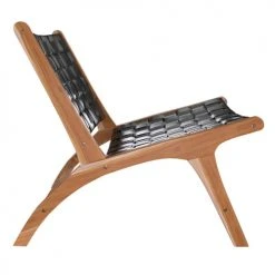 Rendez Vous Déco Fauteuils Fauteuil En Teck Et Cuir Tréssé Noir -Chaise Soldes 2024 fauteuil en teck et cuir tresse noir 5