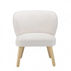 MACABANE Fauteuils Fauteuil En Tissu Bouclette Blanc Pieds En Bois -Chaise Soldes 2024 fauteuil en tissu bouclette blanc pieds en bois 3