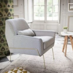 PIB Fauteuils Fauteuil En Tissu Gris Et Bleu -Chaise Soldes 2024 fauteuil en tissu gris et bleu 3