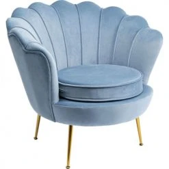 Kare Design Fauteuils Fauteuil En Velours Bleu Et Acier Doré -Chaise Soldes 2024 fauteuil en velours bleu et acier dore 4