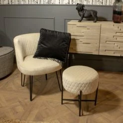 Now’s Home Fauteuils Fauteuil En Velours Matelassé écru Pieds En Métal Noir -Chaise Soldes 2024 fauteuil en velours matelasse ecru pieds en metal noir 1