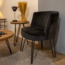 Pirouette Paris Fauteuils Fauteuil En Velours Matelassé Noir Pieds En Métal Noir -Chaise Soldes 2024 fauteuil en velours matelasse noir pieds en metal noir 2