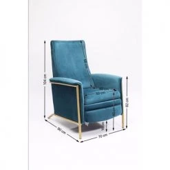 Kare Design Fauteuils Fauteuil Inclinable En Velours Bleu Pétrole Et Acier Doré -Chaise Soldes 2024 fauteuil inclinable en velours bleu petrole et acier dore 3