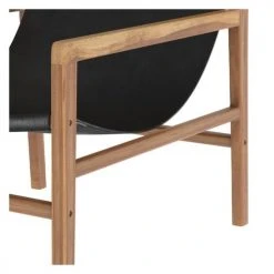 Rendez Vous Déco Fauteuils Fauteuil Lounge En Teck Et Cuir Noir -Chaise Soldes 2024 fauteuil lounge en teck et cuir noir 4