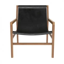 Rendez Vous Déco Fauteuils Fauteuil Lounge En Teck Et Cuir Noir -Chaise Soldes 2024 fauteuil lounge en teck et cuir noir 5