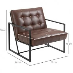 Homcom Fauteuils Fauteuil Lounge Métal Noir Revêtement Synthétique Marron -Chaise Soldes 2024 fauteuil lounge metal noir revetement synthetique marron 2