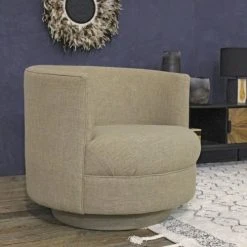 Now’s Home Fauteuils Fauteuil Pivotant En Lin Beige -Chaise Soldes 2024 fauteuil pivotant en lin beige 2