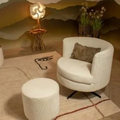 Now’s Home Fauteuils Fauteuil Pivotant En Velours Cotelé écru -Chaise Soldes 2024 fauteuil pivotant en velours cotele ecru 1