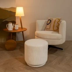 Now’s Home Fauteuils Fauteuil Pivotant En Velours Cotelé écru -Chaise Soldes 2024 fauteuil pivotant en velours cotele ecru 2