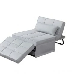 Concept Usine Fauteuils Fauteuil Pouf Ottoman Gris 3 En 1 En Tissu Gris Clair