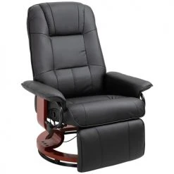 Homcom Fauteuils Fauteuil Relax Inclinable Pivotant Bois RevĂȘtement SynthĂ©tique Noir