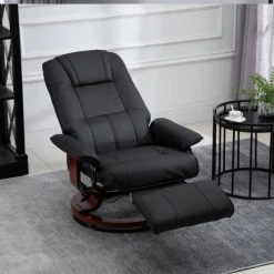 Homcom Fauteuils Fauteuil Relax Inclinable Pivotant Bois Revêtement Synthétique Noir -Chaise Soldes 2024 fauteuil relax inclinable pivotant bois revetement synthetique noir 3