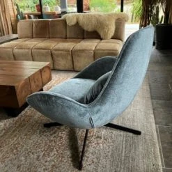 Mathi Design Fauteuils Fauteuil Rotatif En Velours Bleu Gris -Chaise Soldes 2024 fauteuil rotatif en velours bleu gris 2