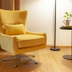 PIB Fauteuils Fauteuil Rotatif En Velours Jaune -Chaise Soldes 2024 fauteuil rotatif en velours jaune 1