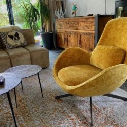 Mathi Design Fauteuils Fauteuil Rotatif En Velours Moutarde -Chaise Soldes 2024 fauteuil rotatif en velours moutarde 3