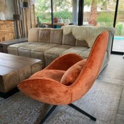 Mathi Design Fauteuils Fauteuil Rotatif En Velours Orange -Chaise Soldes 2024 fauteuil rotatif en velours orange 7