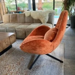 Mathi Design Fauteuils Fauteuil Rotatif En Velours Orange -Chaise Soldes 2024 fauteuil rotatif en velours orange 9