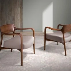 Angel Cerda Fauteuils Fauteuil Simili Cuir Et Bois De Frêne Massif Couleur Noyer -Chaise Soldes 2024 fauteuil simili cuir et bois de frene massif couleur noyer 1