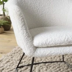 MACABANE Fauteuils Fauteuil Urban Tissu Bouclette Blanc Pieds évasés Métal Noir -Chaise Soldes 2024 fauteuil urban tissu bouclette blanc pieds evases metal noir 2