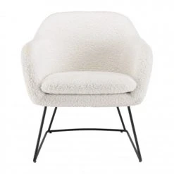 MACABANE Fauteuils Fauteuil Urban Tissu Bouclette Blanc Pieds évasés Métal Noir -Chaise Soldes 2024 fauteuil urban tissu bouclette blanc pieds evases metal noir 3