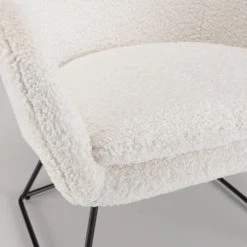 MACABANE Fauteuils Fauteuil Urban Tissu Bouclette Blanc Pieds évasés Métal Noir -Chaise Soldes 2024 fauteuil urban tissu bouclette blanc pieds evases metal noir 4