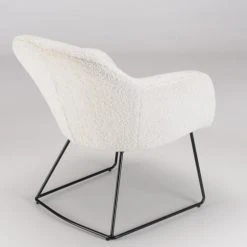 MACABANE Fauteuils Fauteuil Urban Tissu Bouclette Blanc Pieds évasés Métal Noir -Chaise Soldes 2024 fauteuil urban tissu bouclette blanc pieds evases metal noir 5