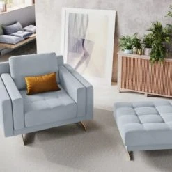Micadoni Home Fauteuils Fauteuil Velours Bleu Clair 1 Place -Chaise Soldes 2024 fauteuil velours bleu clair 1 place 1