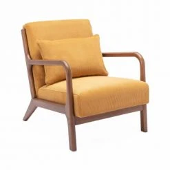 Alice's Garden Fauteuils Fauteuil Velours Côtelé Ocre, Pieds Bois D'hévéa
