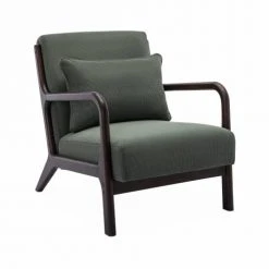 Alice's Garden Fauteuils Fauteuil Velours Côtelé Vert Pieds Bois D'hévéa