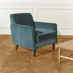 Robin Des Bois Fauteuils Grand Fauteuil En Velours Bleu Paon -Chaise Soldes 2024 grand fauteuil en velours bleu paon 5