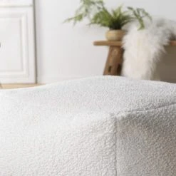 MACABANE Poufs Pouf Carré 53x53cm Tissu Bouclette Blanc -Chaise Soldes 2024 pouf carre 53x53cm tissu bouclette blanc 4