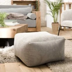 MACABANE Poufs Pouf Carré En Tissu Velours Cotelé Gris Perle -Chaise Soldes 2024 pouf carre en tissu velours cotele gris perle 2