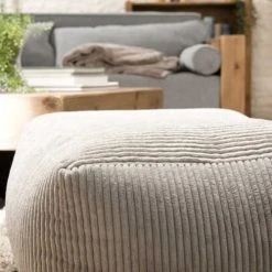 MACABANE Poufs Pouf Carré En Tissu Velours Cotelé Gris Perle -Chaise Soldes 2024 pouf carre en tissu velours cotele gris perle 3