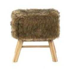 Grenier Alpin Poufs Pouf Carré Fourrure Synthétique Blanche Et Pin -Chaise Soldes 2024 pouf carre fourrure synthetique marron et pin
