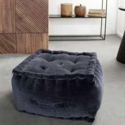 Today Poufs Pouf Carré Uni En Coton Bleu 40x40 Cm