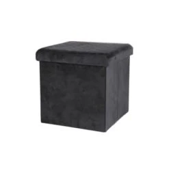 Urban Living Poufs Pouf Coffre De Rangement Velours Noir - 37.5x37.5x37.5cm -Chaise Soldes 2024 pouf coffre de rangement velours noir 37 5x37 5x37 5cm 3