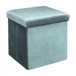 The Home Deco Factory Poufs Pouf Coffre Pliable En Velours Design L. 38 X H. 38 Cm Bleu