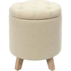 The Home Deco Factory Poufs Pouf Coffre Rond Pieds En Bois Eleonor Gris -Chaise Soldes 2024 pouf coffre rond pieds en bois eleonor beige