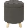 The Home Deco Factory Poufs Pouf Coffre Rond Pieds En Bois Eleonor Gris