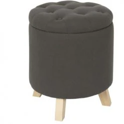 The Home Deco Factory Poufs Pouf Coffre Rond Pieds En Bois Eleonor Gris -Chaise Soldes 2024 pouf coffre rond pieds en bois eleonor gris 2