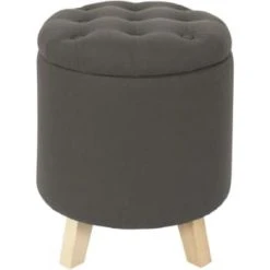 The Home Deco Factory Poufs Pouf Coffre Rond Pieds En Bois Eleonor Gris -Chaise Soldes 2024 pouf coffre rond pieds en bois eleonor gris 3