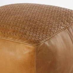Maisons Du Monde Poufs Pouf En Cuir De Buffle Camel Tressé -Chaise Soldes 2024 pouf en cuir de buffle camel tresse 1000 4 12 202593 3